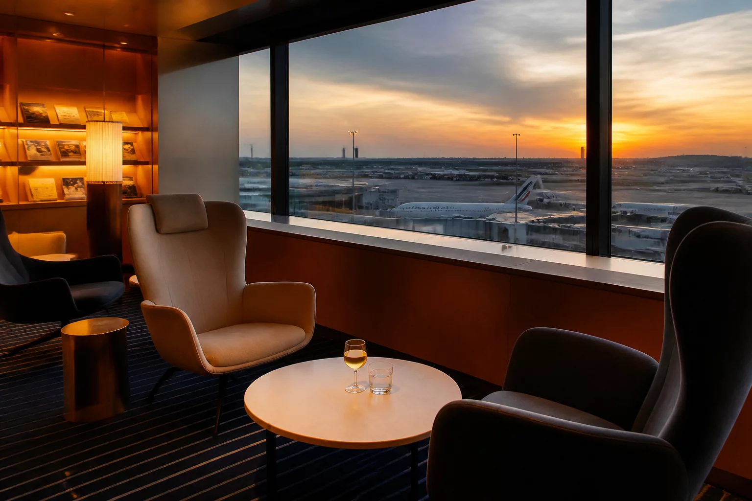Paris Charles de Gaulle airport premium lounge relaxation suite with ambient lighting